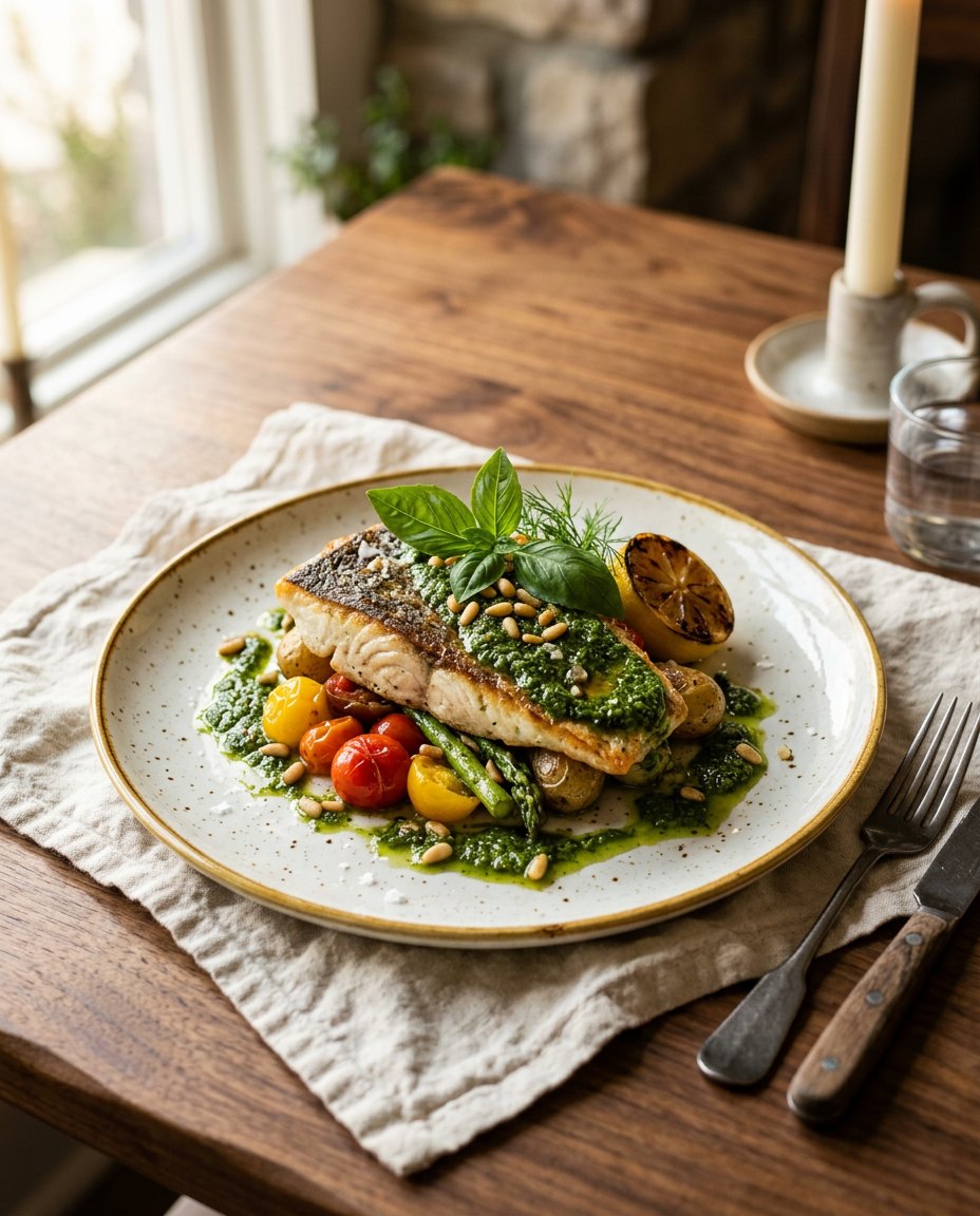 Sea Bass with Pesto Sauce